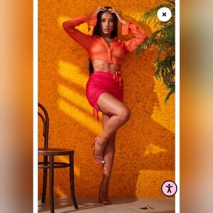 Pretty Little Things Orange Chiffon Tie Waist Crop Shirt Size 4